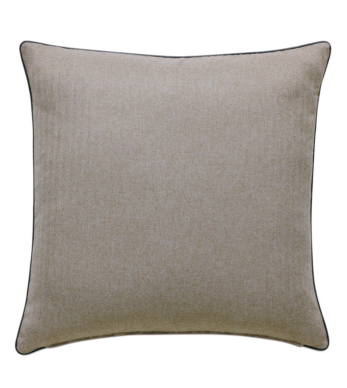 The Rudy Plaid Euro Sham by Eastern Accents is a square beige decorative cushion with subtle texture and dark edge piping, similar to the Hamish Toast wool plaid pillow, displayed against a white background.