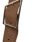 Brown suede Halfmoon Bag M with silver buckle by CLOSED on a white background.