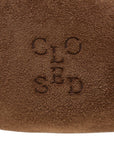 Brown suede CLOSED Halfmoon Bag M with logo detail and adjustable shoulder strap, by Bungalow Furniture & Accessories.