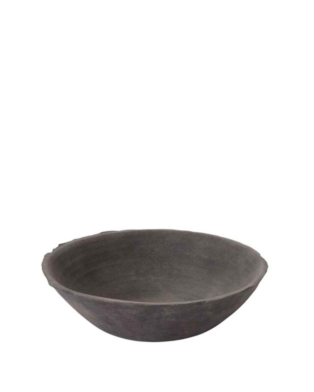 The Rossetti Bowl SM by Accent Decor is a handcrafted, round, shallow terracotta bowl in dark gray with a slightly uneven rim, shown against a plain white background.