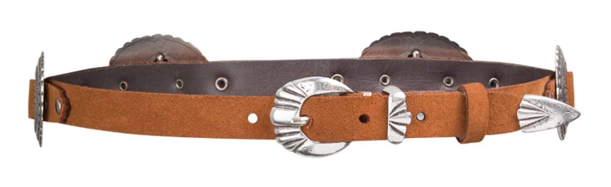 Brown leather belt with silver buckle and accents by B.Belt, Pansy 20mm style at Bungalow Furniture &amp; Accessories.