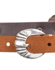 Brown leather belt with silver buckle and accents by B.Belt, Pansy 20mm style at Bungalow Furniture & Accessories.