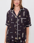 Black pajama set with monogram and embroidery by Sea New York, Juliet SS Top, relaxed and elegant style.