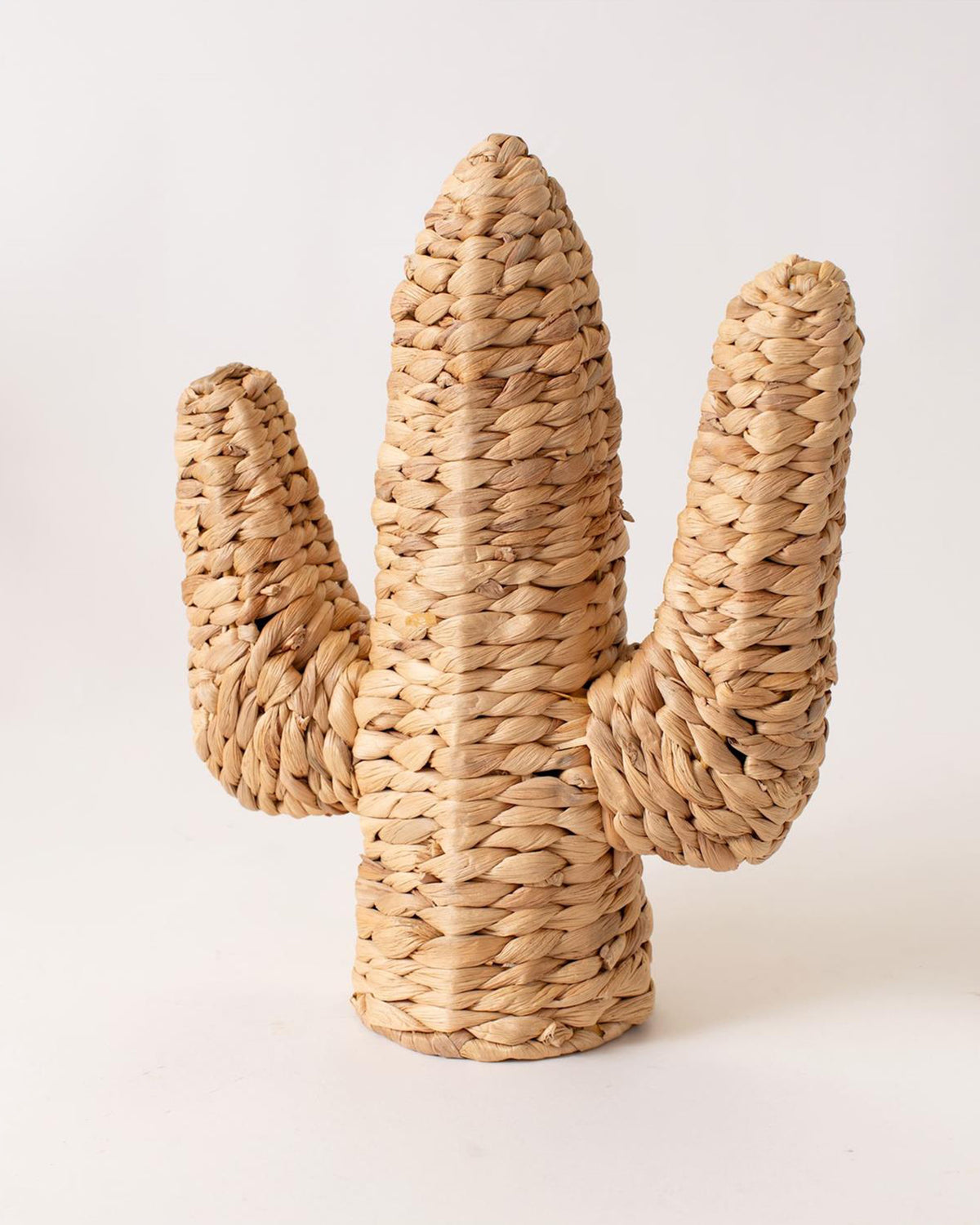 The Faire Cactus Figure Woven S is a three-armed cactus sculpture crafted from water hyacinth, shown against a plain white background.