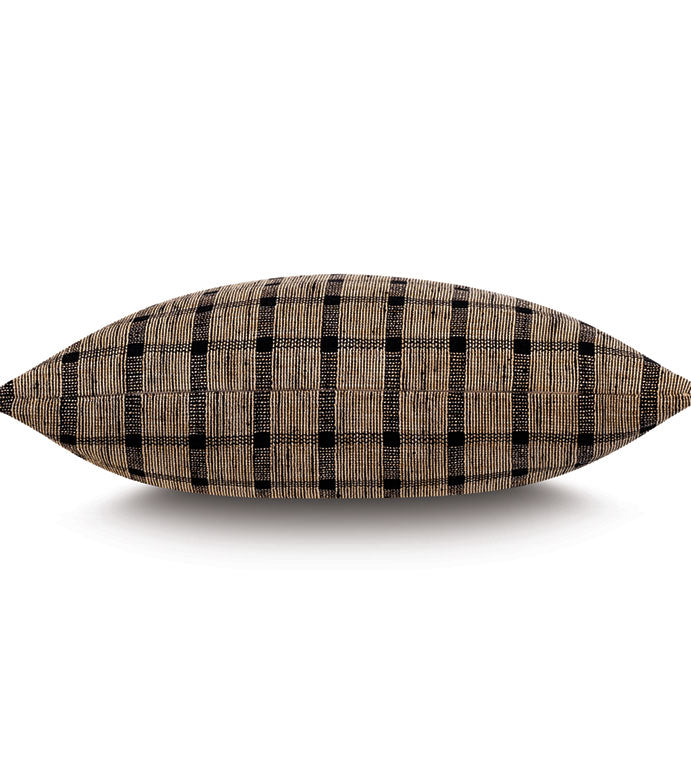 Beachcomer Check Pillow 22x22 in a black and tan checkered dobby-woven grid pattern by Bungalow Furniture &amp; Accessories.