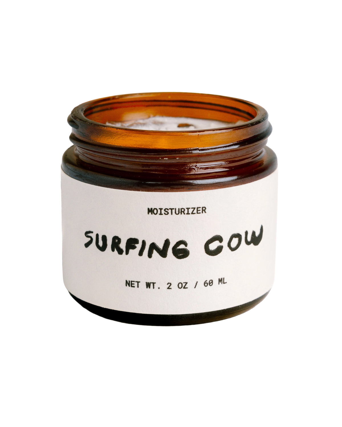 Open amber glass jar of Faire SC Whipped Tallow Moisturizer for dry skin.