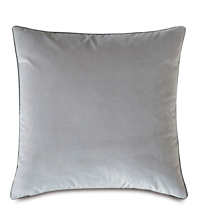 Light teal textured woven pillow with dark piped edges, 22x22, by Bungalow Furniture &amp; Accessories.