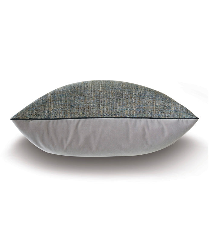 Textured teal and gray Rowley Woven 22x22 pillow with a solid gray base and dark piping by Bungalow Furniture.