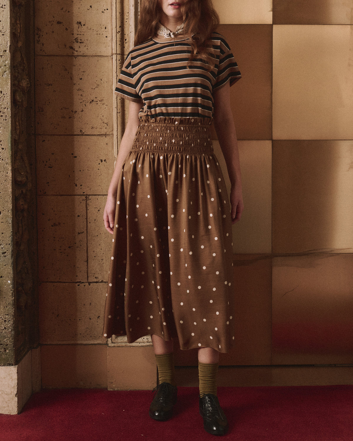 Boxy Crew 26 in Cigar Stripe by The Great Inc., relaxed L.A. style on the red carpet.