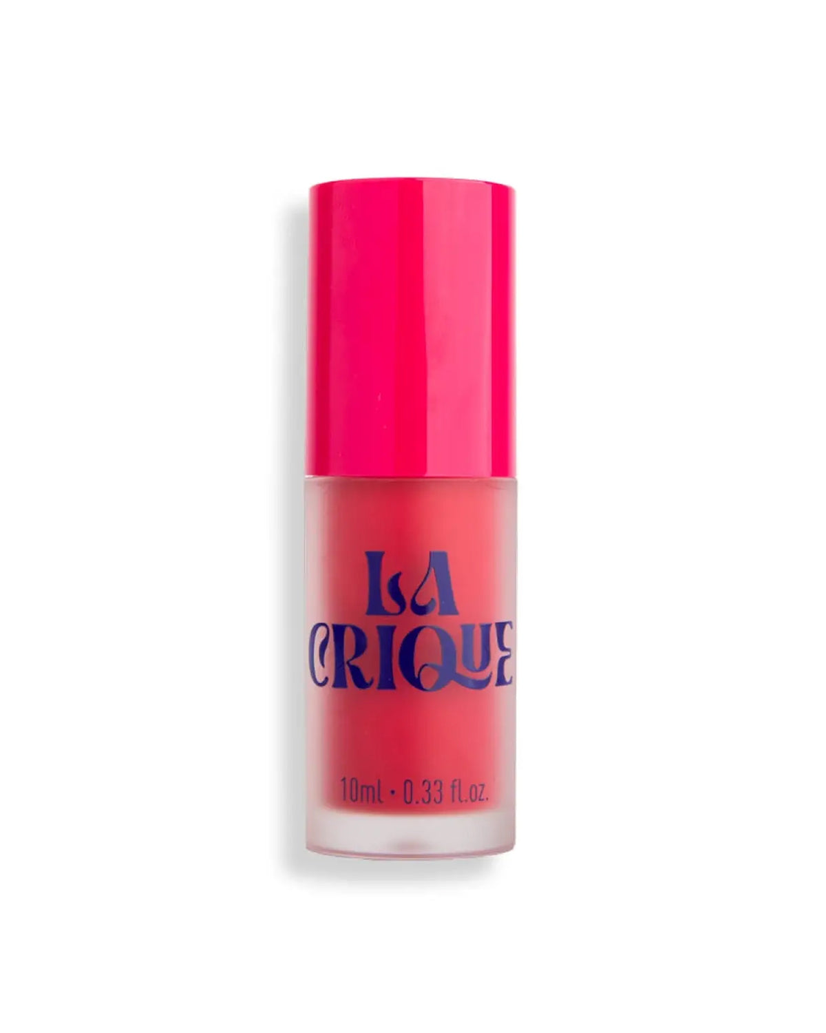 A 10ml (0.33 fl. oz.) bottle of Faire 04 Water Lip Balm Shade, featuring a raspberry pink cap and bold blue lettering on a frosted container, resembles a matte transfer-proof lip color against a white background.