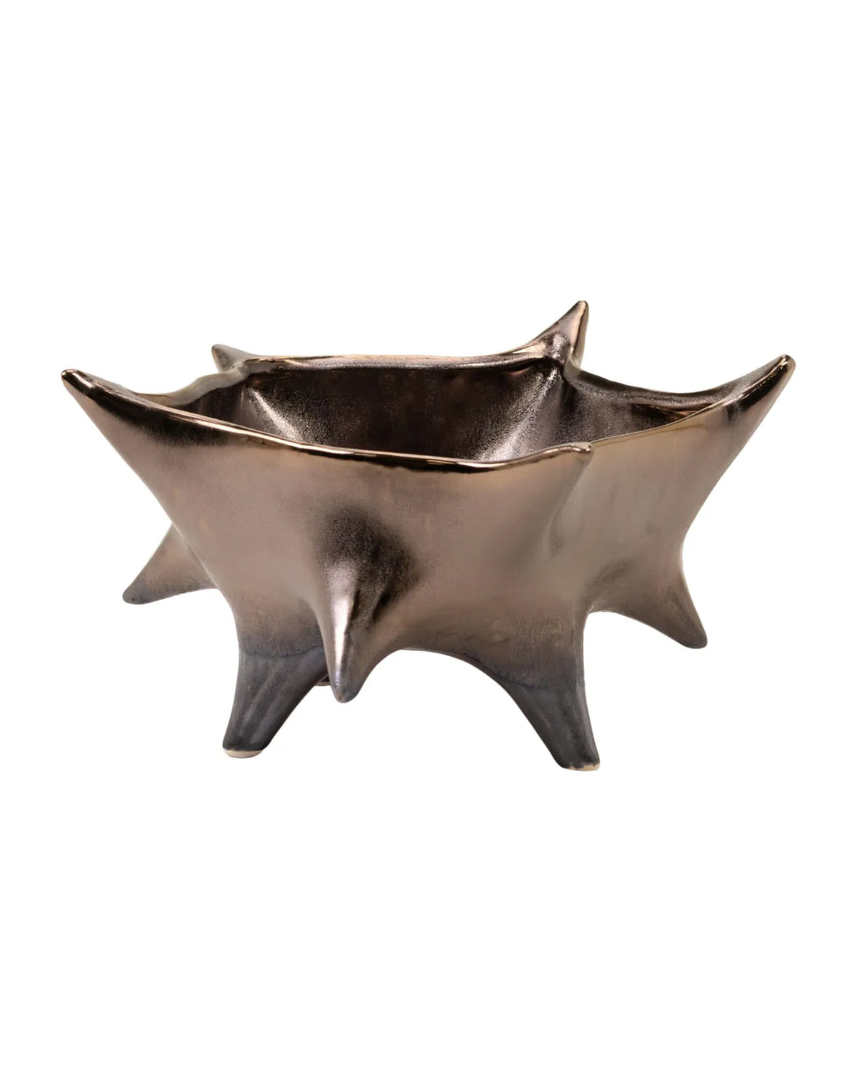 Westwood Short Vase, a metallic brown decorative bowl with a pointed star-like silhouette and four feet by Bungalow.