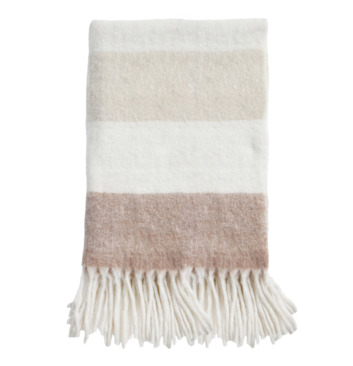 Natural throw with subtle stripes and fringe, POM POM Whistler collection at Bungalow Furniture & Accessories.