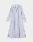Blue dress with vertical stripes, long sleeves, buttons, and flared hem by Xirena, Boden style in Blue Cedar.