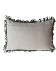 Vintage skiing lumbar pillow in light beige cotton slub with dark green fringed edges from Bungalow Furniture.