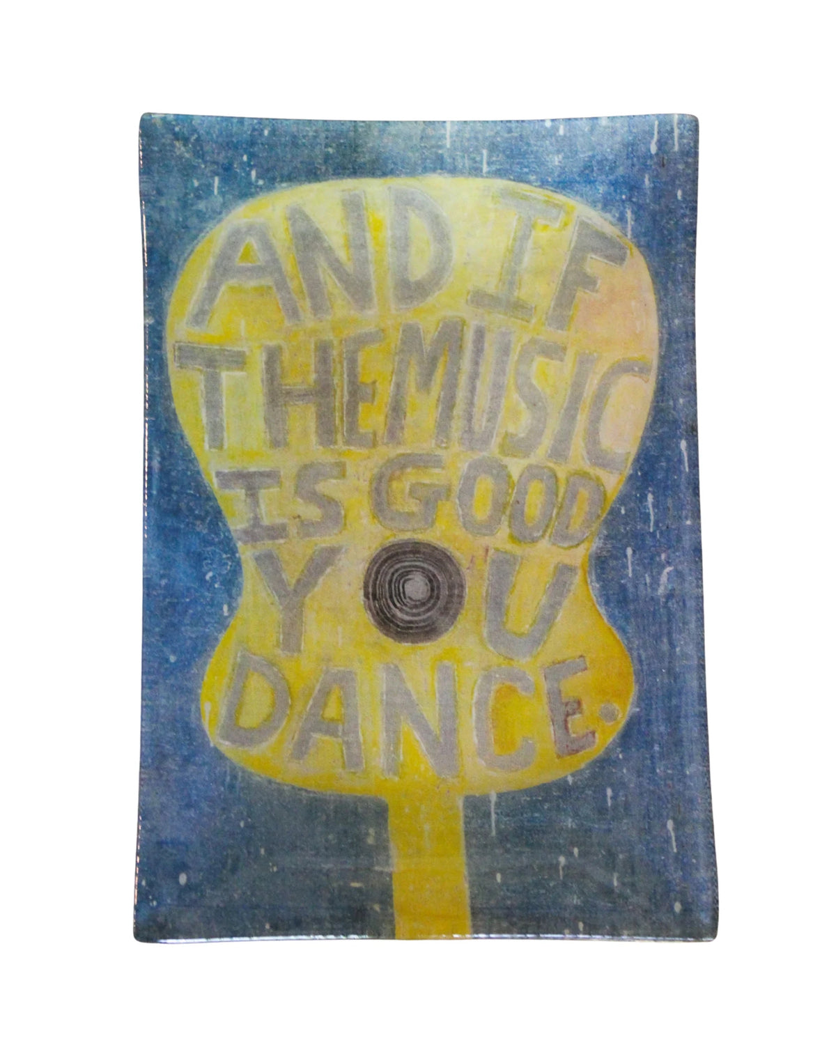 Yellow rectangular wall art with playful music-themed text by Sugarboo Designs, perfect for music lover decor.