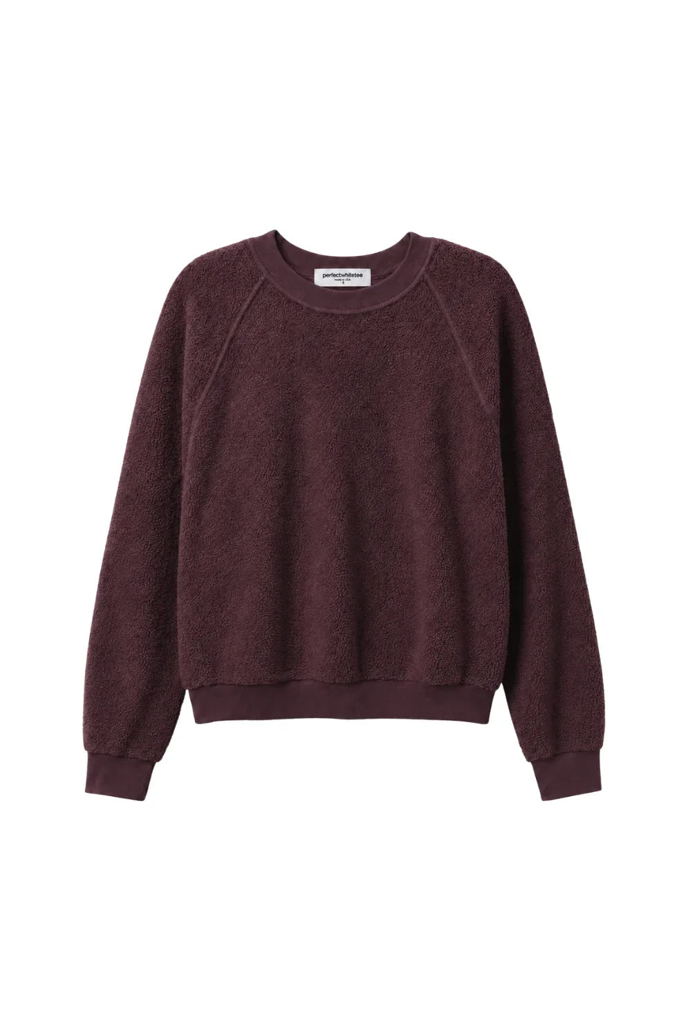 Dark maroon sweatshirt with bracelet sleeves and ribbed cuffs by Perfectwhitetee, Ziggy Reverse LS.